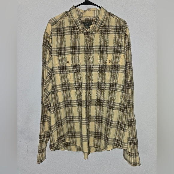 Eddie Bauer Shirt Men XXL Striped Button Up Brown Green Collared Long Sleeves - Picture 2 of 13